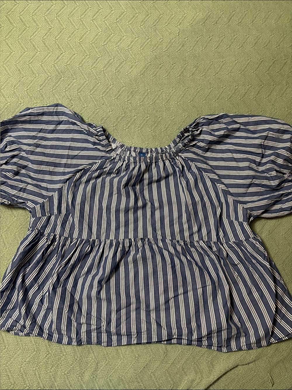 Old Navy Blue and White Striped Off-Shoulder Peplum Top